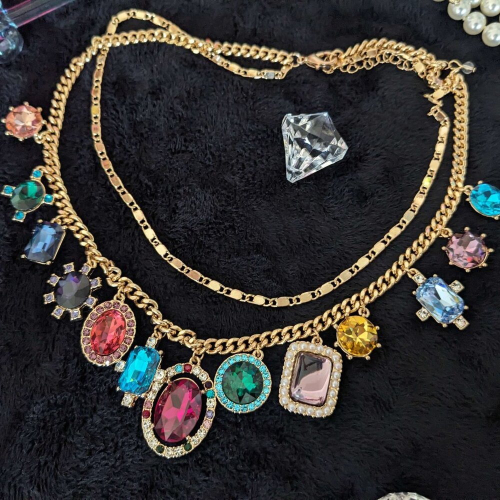 House of Harlow 1960 Multi Rhinestone Crystal Gold Statement Necklace